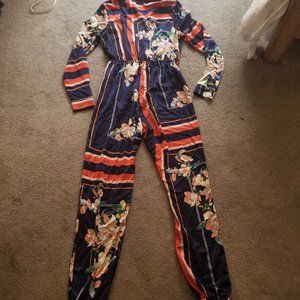 Missguided Navy Floral Jumpsuit